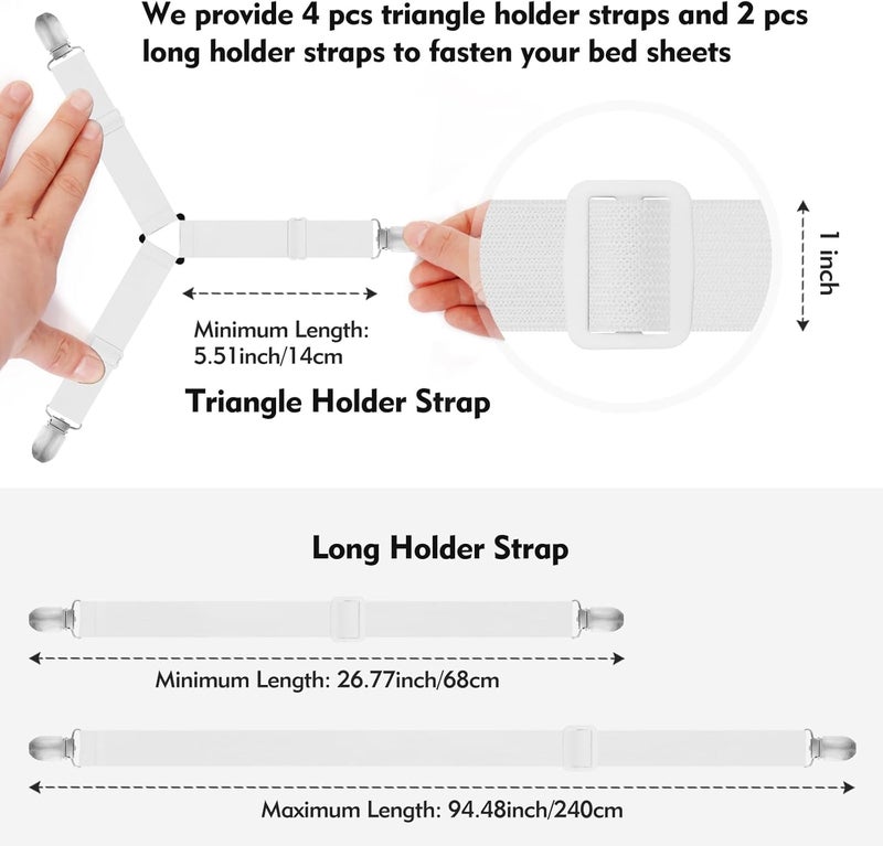 Eiruseed Bed Sheet Holder Straps, 4+2 Pcs Adjustable Mattress Sheet Clips, Bed Sheet Fasteners Elastic Sheet Suspenders to Keep Bed Sheet in Place for Different Beds (White) - Image 2
